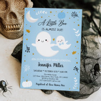 Little Boo Blue Gold Ghost Pumpkin Baby Shower Invitation