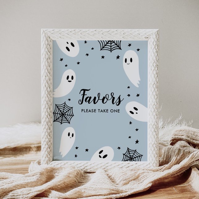 Little Boo Blue Halloween Baby Shower Favors Sign (Creator Uploaded)
