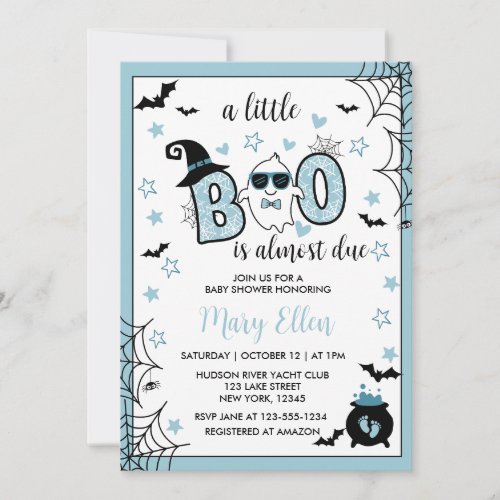 LITTLE BOO BLUE HALLOWEEN BABY SHOWER  INVITATION