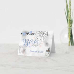 Little Boo Blue Halloween Baby Shower Thank You Card