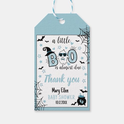 LITTLE BOO BLUE HALLOWEEN BABY SHOWER THANK YOU GIFT TAGS