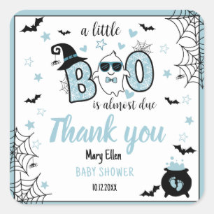 LITTLE BOO BLUE HALLOWEEN BABY SHOWER THANK YOU SQUARE STICKER