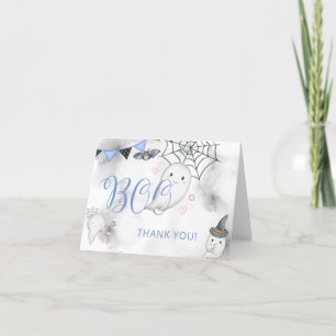 Little Boo Blue Halloween Ghost Baby Shower Letterpress Thank You Card
