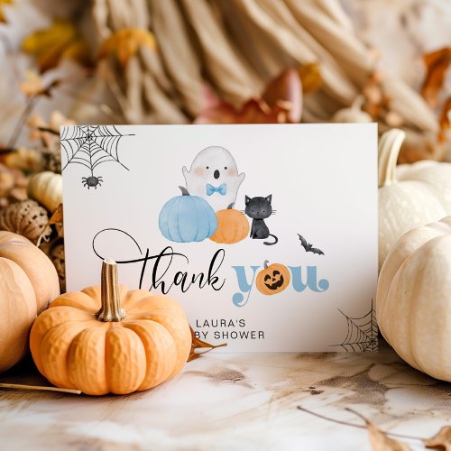 Little Boo blue spooky baby shower thank you card