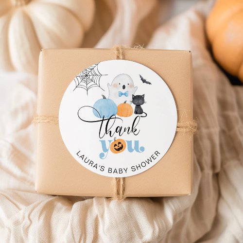 Little Boo blue spooky baby shower thank you Classic Round Sticker