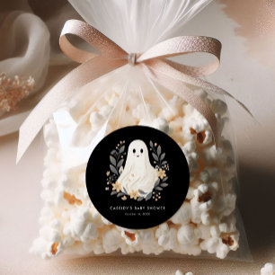 Little Boo Boho Ghost Halloween Baby Shower Classic Round Sticker