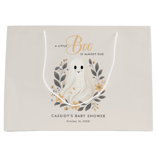 Little Boo Boho Ghost Halloween Baby Shower Large Gift Bag (Front)