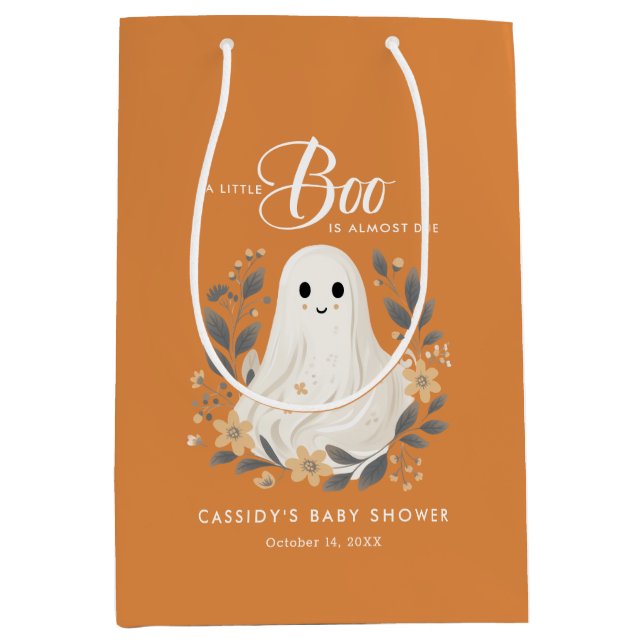 Little Boo Boho Ghost Halloween Baby Shower Medium Gift Bag (Front)