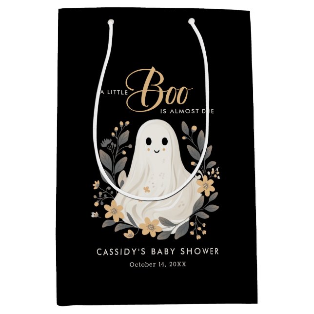Little Boo Boho Ghost Halloween Baby Shower Medium Gift Bag (Front)