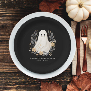 Little Boo Boho Ghost Halloween Baby Shower Paper Plates