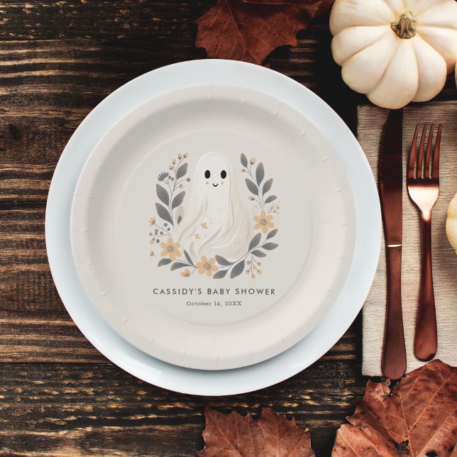 Little Boo Boho Ghost Halloween Baby Shower Paper Plates (Creator Uploaded)