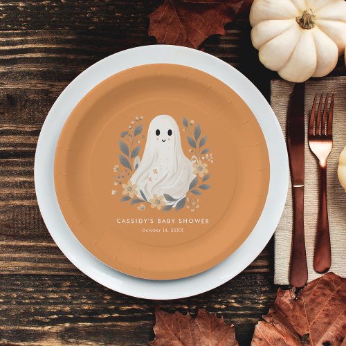 Little Boo Boho Ghost Halloween Baby Shower Paper Plates