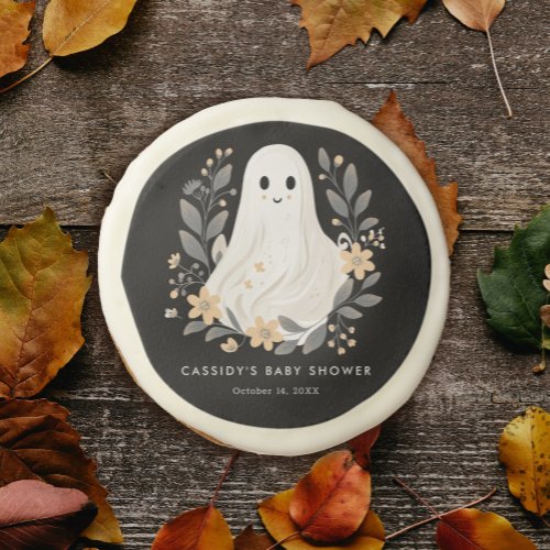 Little Boo Boho Ghost Halloween Baby Shower Sugar Cookie