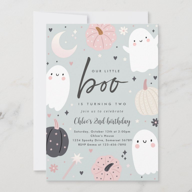 Little Boo Boho Halloween Ghost 2nd Birthday                    Party Invitation