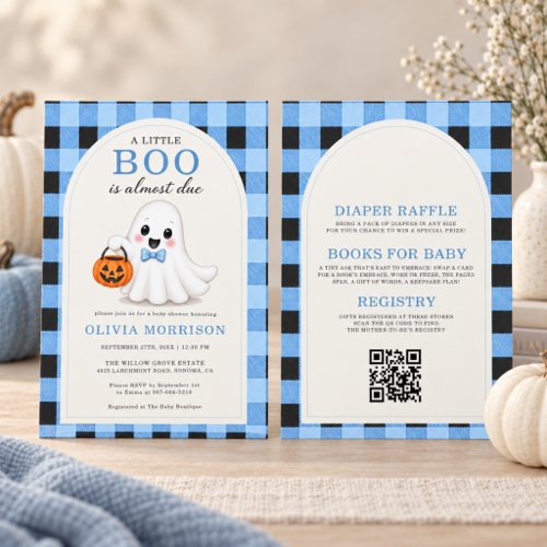 Fall Little Boo Blue baby shower invitation