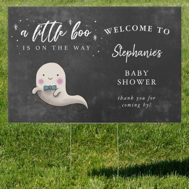 Little Boo Boy Ghost Halloween Baby Shower Yard Sign (Insitu)