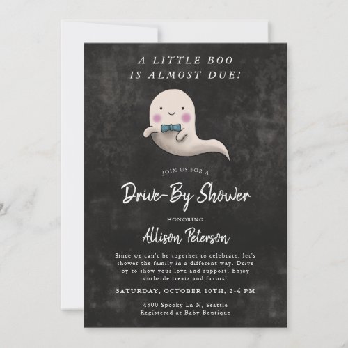 Little Boo Boy Halloween Drive By Baby Shower  Invitation