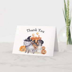 Little Boo Cat In Witch Hat Brewing Baby Shower Thank You Card