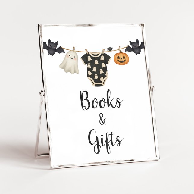 Little Boo Clothesline Baby Books and Gifts Sign (Halloween Little Boo Clothesline Baby Shower Sign)