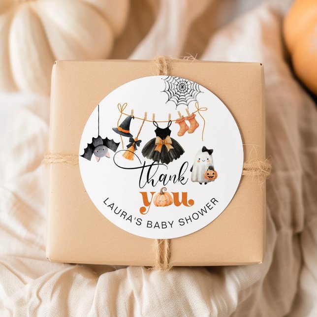 Little Boo Clothesline baby shower thank you Classic Round Sticker (Creator Uploaded)