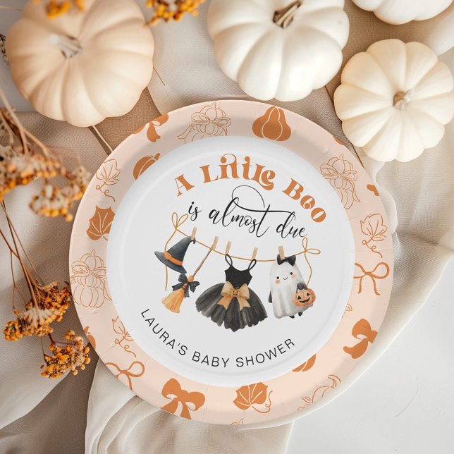 Little Boo Clothesline Bow Orange Baby Shower Paper Plates (Creator Uploaded)