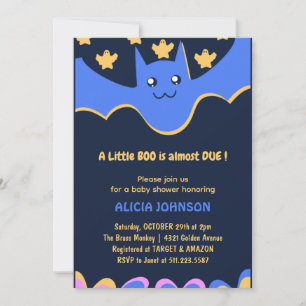 Little boo Cute bat Boy Halloween baby shower Invitation