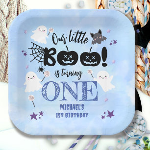 Little Boo! Cute Blue Boy Halloween 1st Birthday Paper Plates