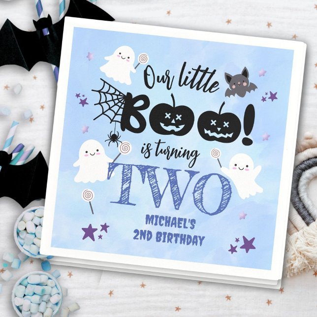 Little Boo! Cute Boy Spooky Halloween 2nd Birthday Napkins (Creator Uploaded)