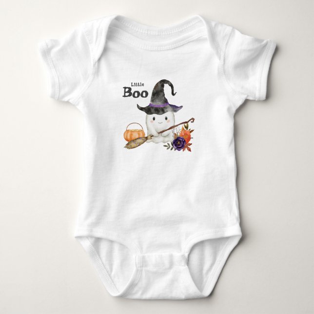 Little Boo Cute Ghost Halloween 1st Birthday  Baby Bodysuit (Front)