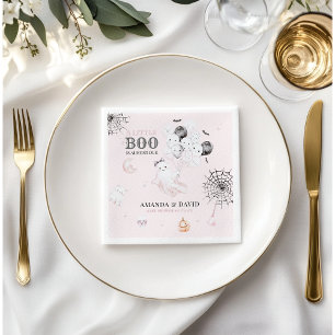 Little Boo Cute Ghost Halloween Baby Girl Shower Napkins