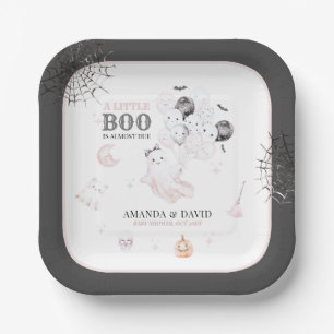 Little Boo Cute Ghost Halloween Baby Girl Shower Paper Plates