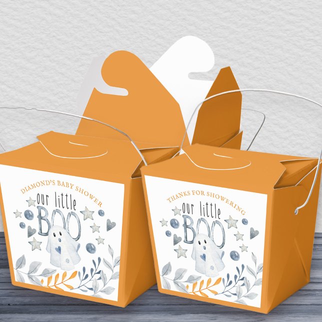 Little Boo Cute Ghost Halloween Baby Shower Favor Boxes (Halloween favor boxes with little boo theme and editable wording on the front and back)