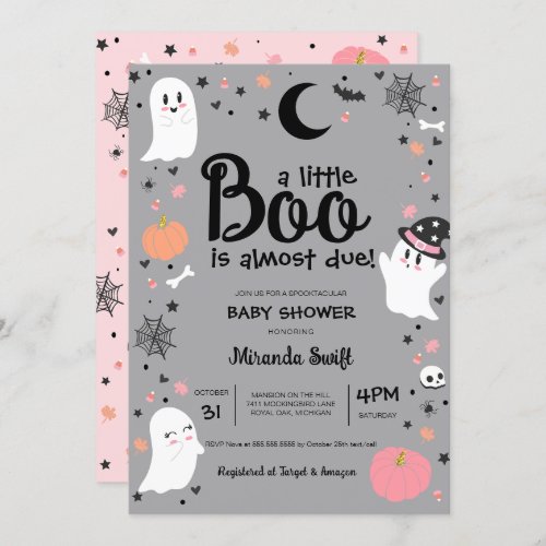 Little Boo Cute Ghost Halloween Girl Baby Shower Invitation