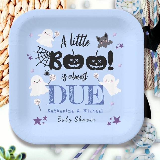 Little Boo! Cute Ghosts Boy Halloween Baby Shower Paper Plates (Creator Uploaded)