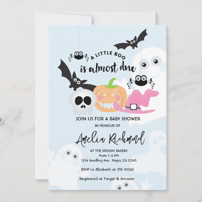 Little Boo Cute Halloween Baby Boy Shower  Invitation (Front)