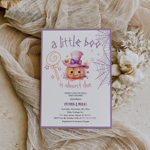 Little boo Cute Halloween Baby Girl Shower Invitation