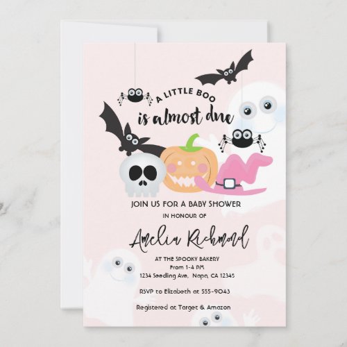 Little Boo Cute Halloween Baby Girl Shower  Invitation