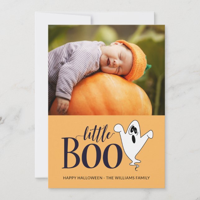 Little Boo Cute Halloween Baby Photo Holiday Card (Front)