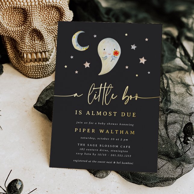Little Boo Cute Halloween Baby Shower Gold Foil Invitation (Creator Uploaded)