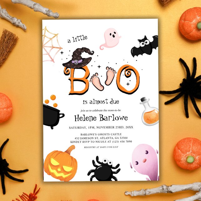Little Boo Cute Halloween Baby Shower  Invitation (Little Boo Cute Halloween Baby Shower Invitation)