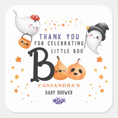 Little Boo Cute Halloween Baby Shower Thank You Square Sticker