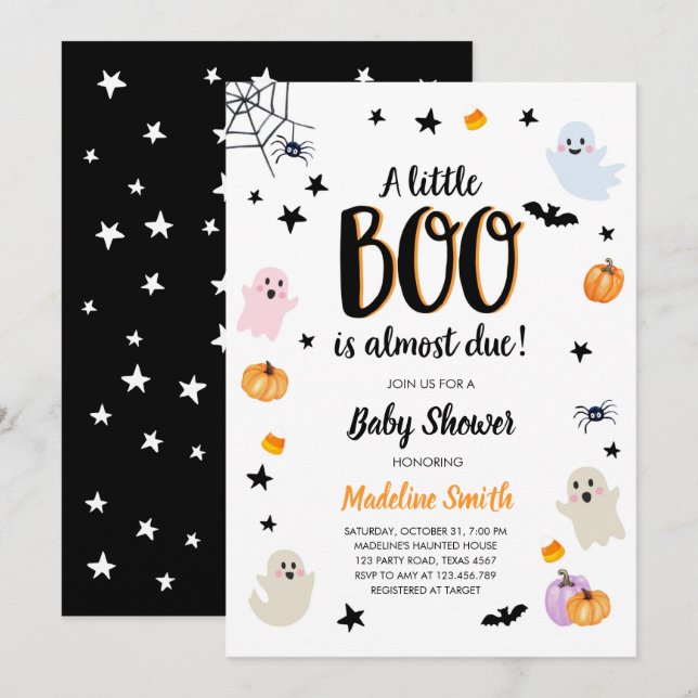 Little Boo Cute Halloween Cute Ghost Baby Shower   Invitation (Front/Back)