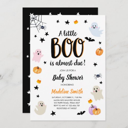 Little Boo Cute Halloween Cute Ghost Baby Shower   Invitation