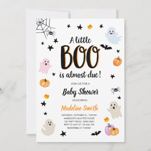 Little Boo Cute Halloween Cute Ghost Baby Shower  Invitation