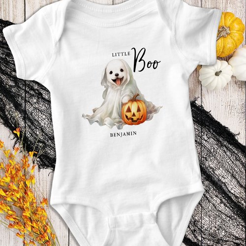 Little Boo Cute Halloween Personalized Ghost Puppy Baby Bodysuit