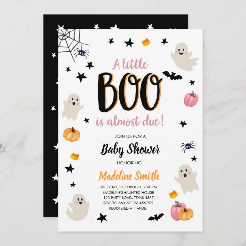 Little Boo Cute Halloween Pink Ghost Baby Shower Invitation