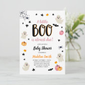Little Boo Cute Halloween Pink Ghost Baby Shower Invitation (Standing Front)