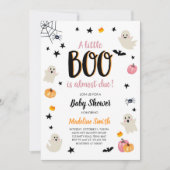 Little Boo Cute Halloween Pink Ghost Baby Shower Invitation (Front)