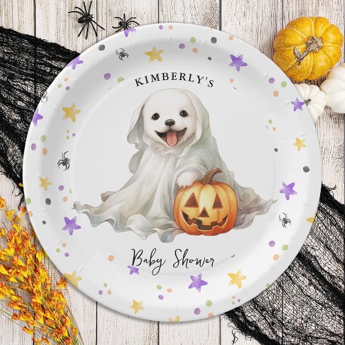 Little Boo Cute Halloween Simple Baby Shower Paper Plates