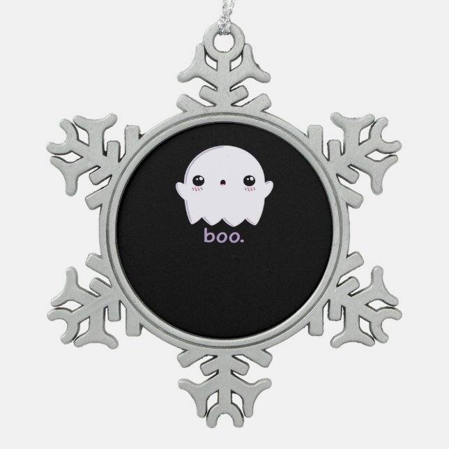 Little Boo Cute Halloween Snowflake Pewter Christmas Ornament (Front)